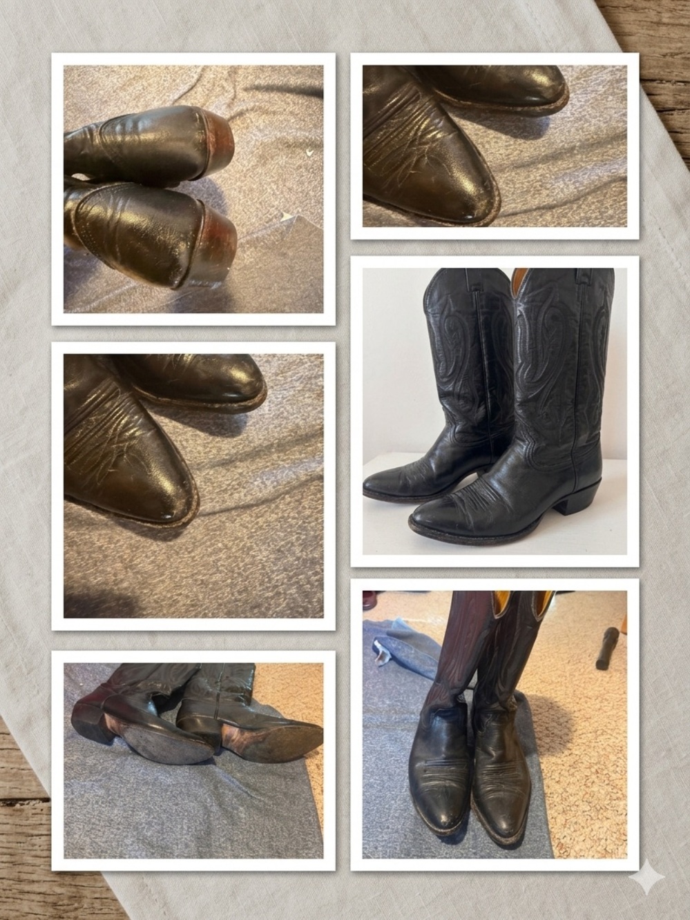 Classic Black Leather Cowboy Boots - Men 71/2 B